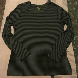 Green/black striped long sleeve top, XL